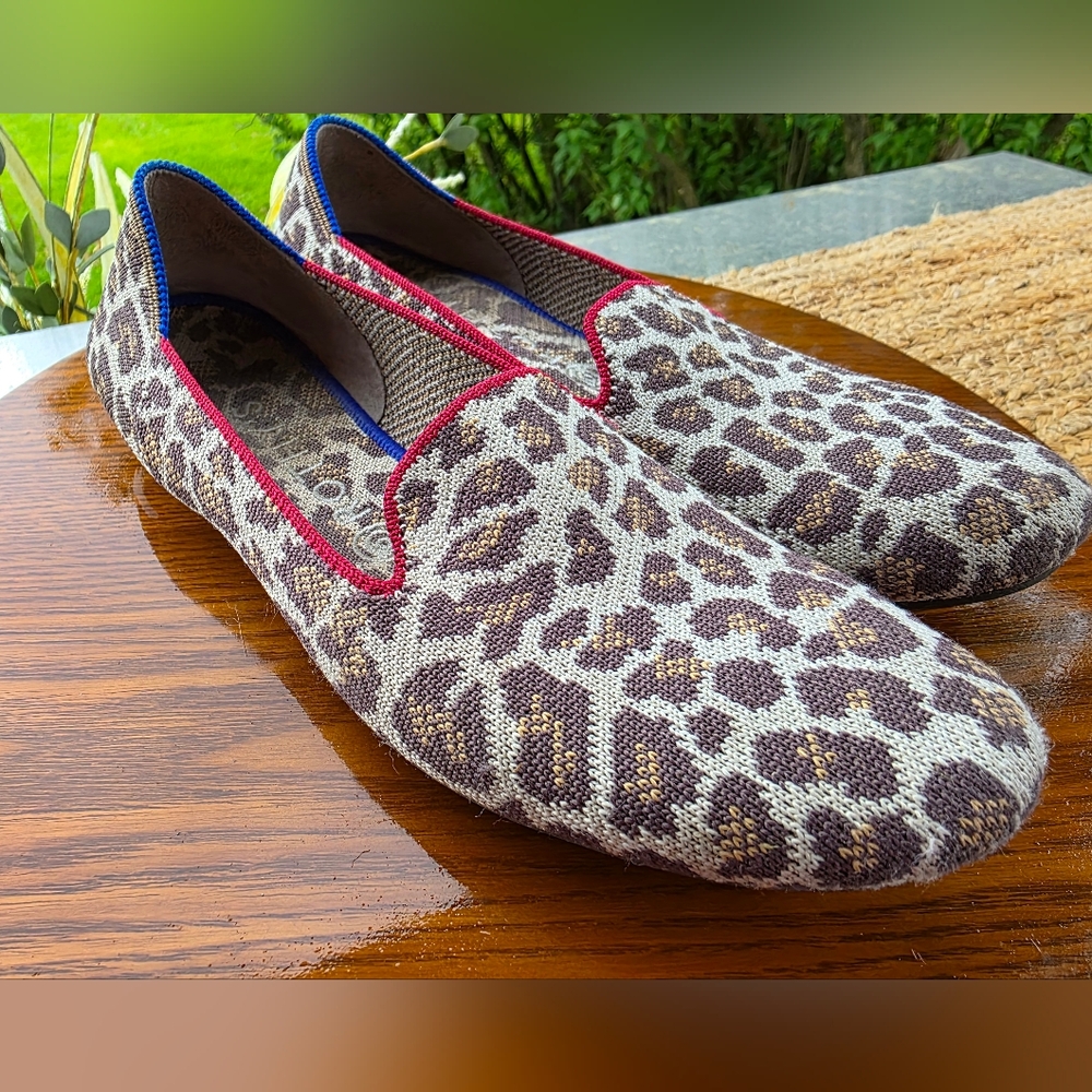Rothy's Brown and Red Flats with Animal Print